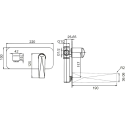 Смеситель для раковины Boheme Venturo 375-B С ВНУТРЕННЕЙ ЧАСТЬЮ черный / хром