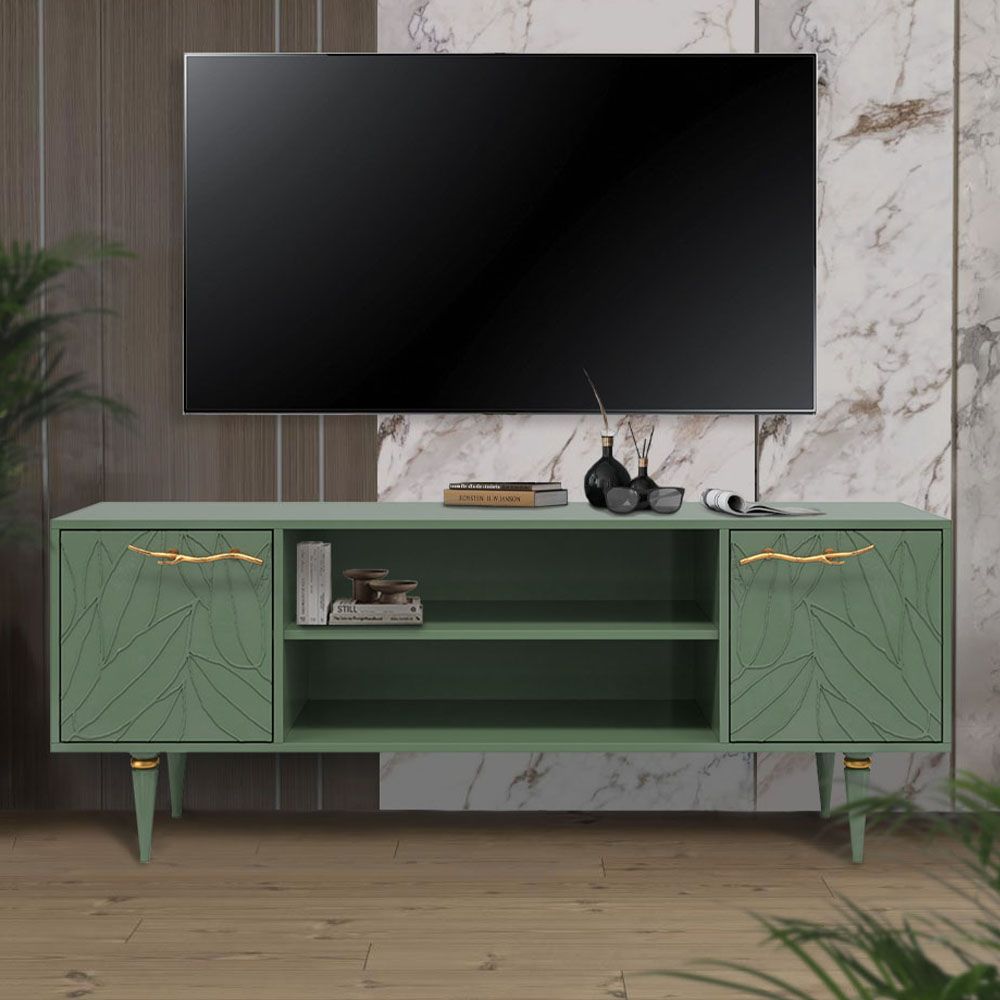 Тумба под ТВ Арт Колор leaves 155см Классик Голд Зеленый нефрит