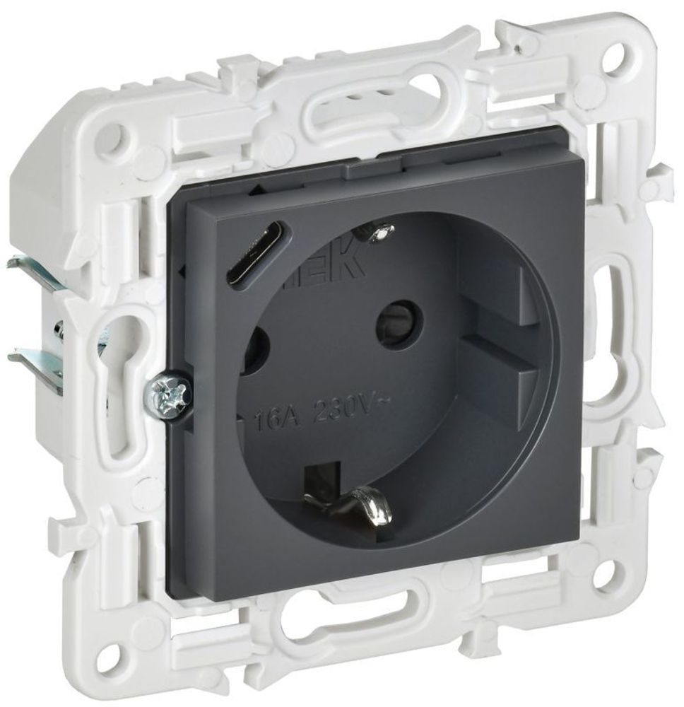 Розетка SKANDY 18Вт 16А с заземл. защ. шторки с USB C SK-R17T титан IEK SK-R14-16-U14-018-K48 Розетка SKANDY 18Вт 16А с заземл. защ. шторки с USB C SK-R17T титан IEK SK-R14-16-U14-018-K48