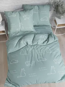 Наволочка комплект 2шт перкаль Сказка "Котики (мята)" 45х45 см на молнии