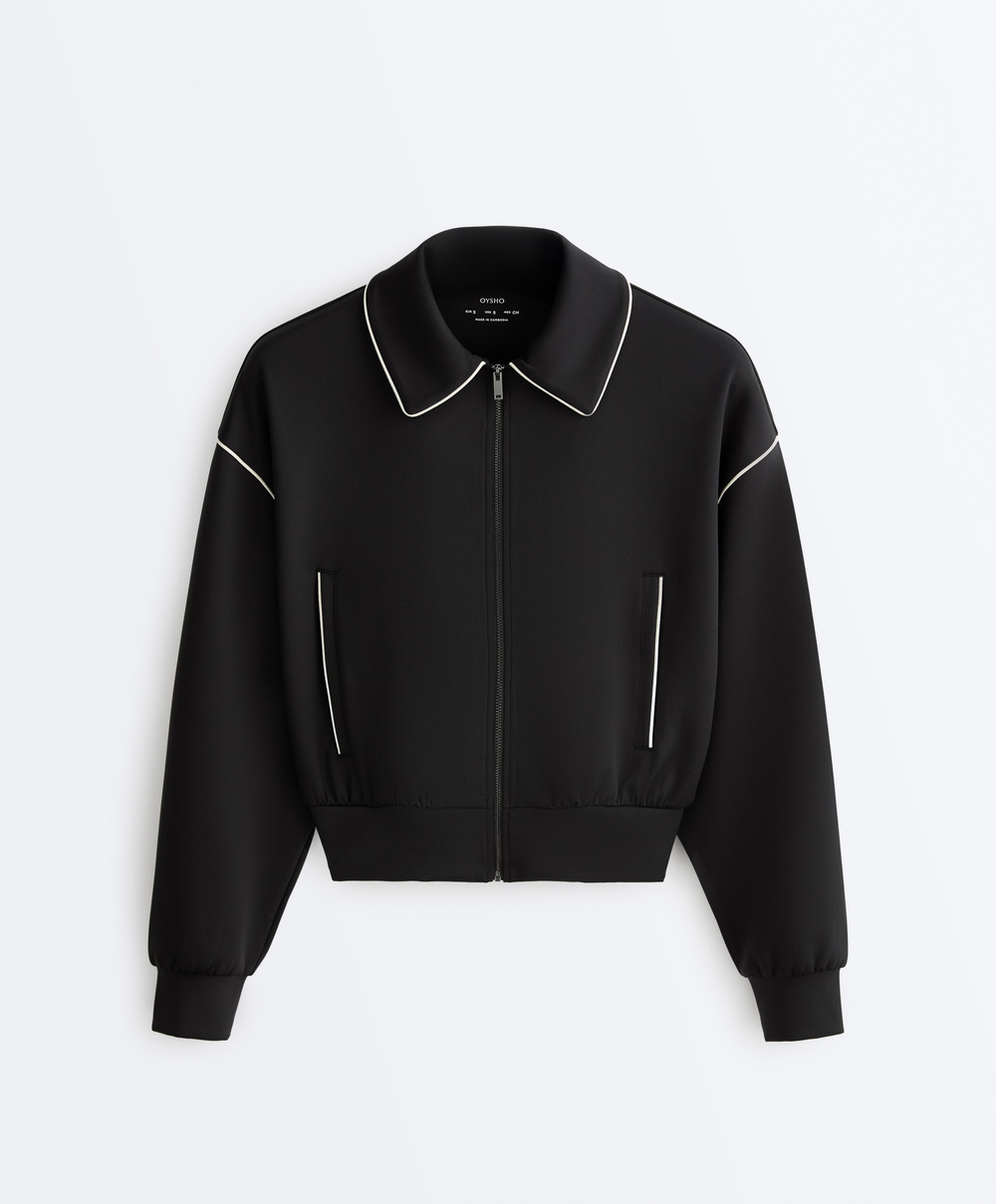 Oysho Куртка с эффектом неопрена без капюшона, черный