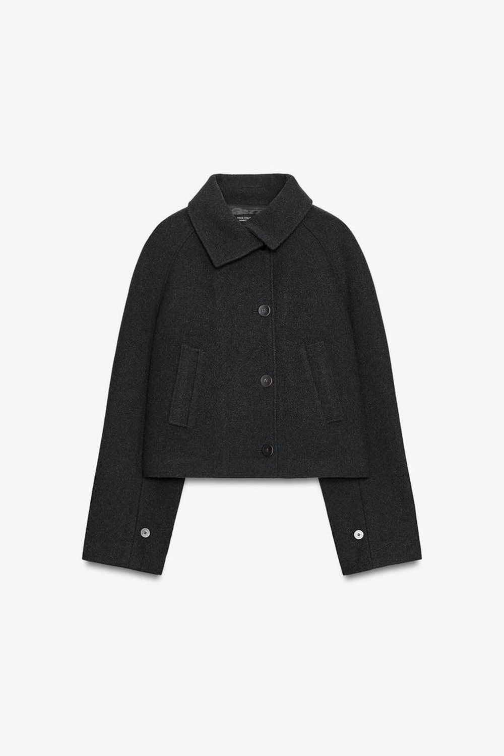 ZARA КОРОТКИЙ ТРЕНЧ С ШЕРСТЬЮ — ZW COLLECTION, ТЕМНО-СЕРЫЙ