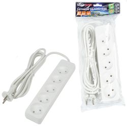 S-CU5-3 WHITE Удлинитель серии Ultra. шнур 3м.. 5 гнезд. 10A. б-з. Белый. TM Uniel