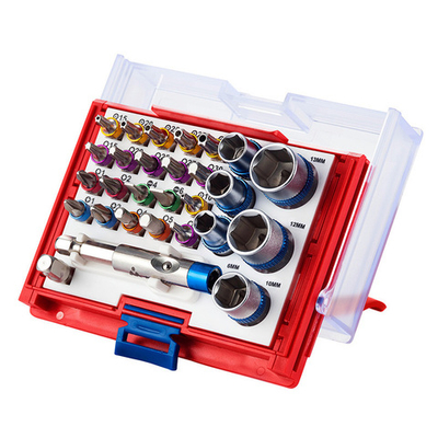 МАСТАК (058-10028C) Набор вставок (бит) 1/4", TORX, HEX, Pozidriv, Phillips, Slotted, 28 предметов