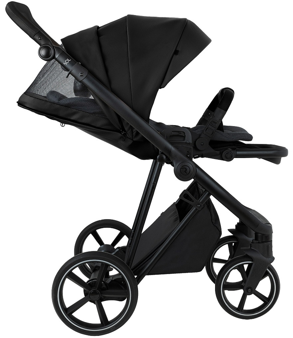 Детская коляска Roan Sol Vintage Leather 2.0 3 в 1 с автокреслом Pituso Baesa Pro Black,Beige Canopy SL/10/L Black/Black/руч.Черный