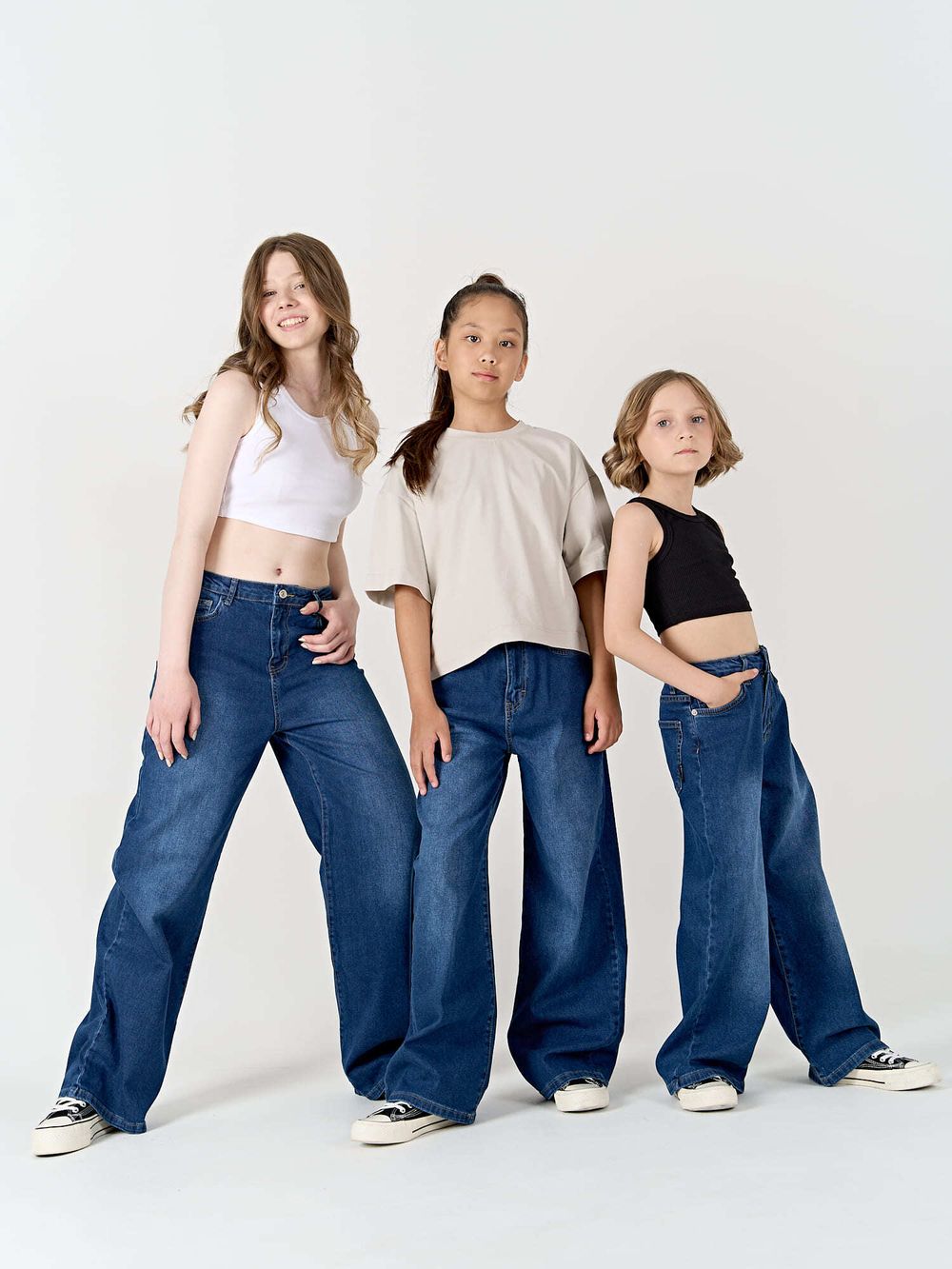 Джинсы трубы "Синие" для девочек 7+