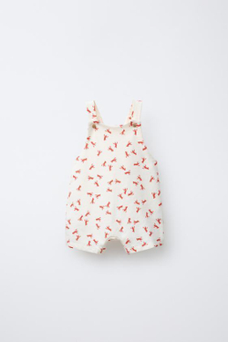 ZARA КОРОТКИЙ КОМБИНЕЗОН С ПРИНТОМ «ЛОБСТЕРЫ», СВЕТЛЫЙ ЭКРЮ