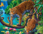 Картина по номерам 30х40см. "Леопарды у водопада на дереве" 20цв. ( Арт. ХК-6610)