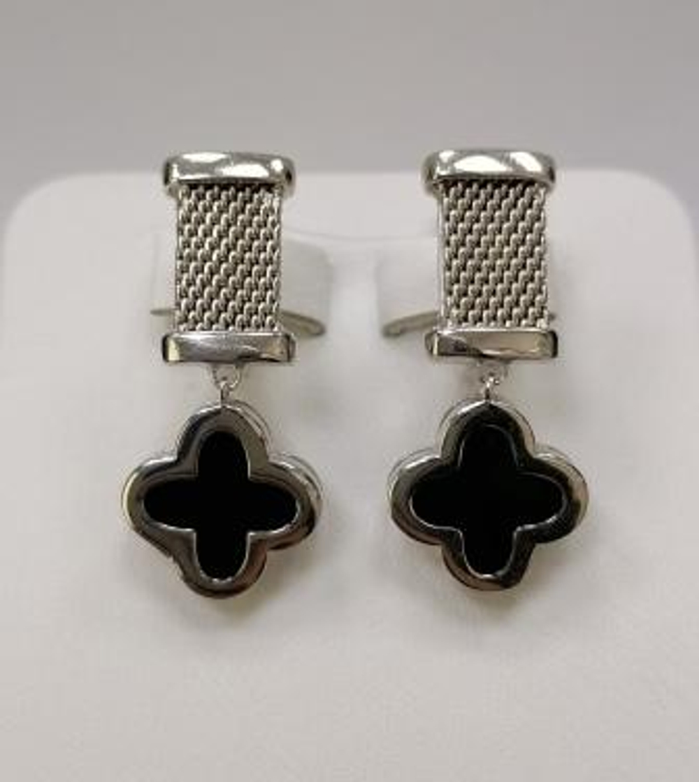 Серьги Клевер из серебра с эмалью