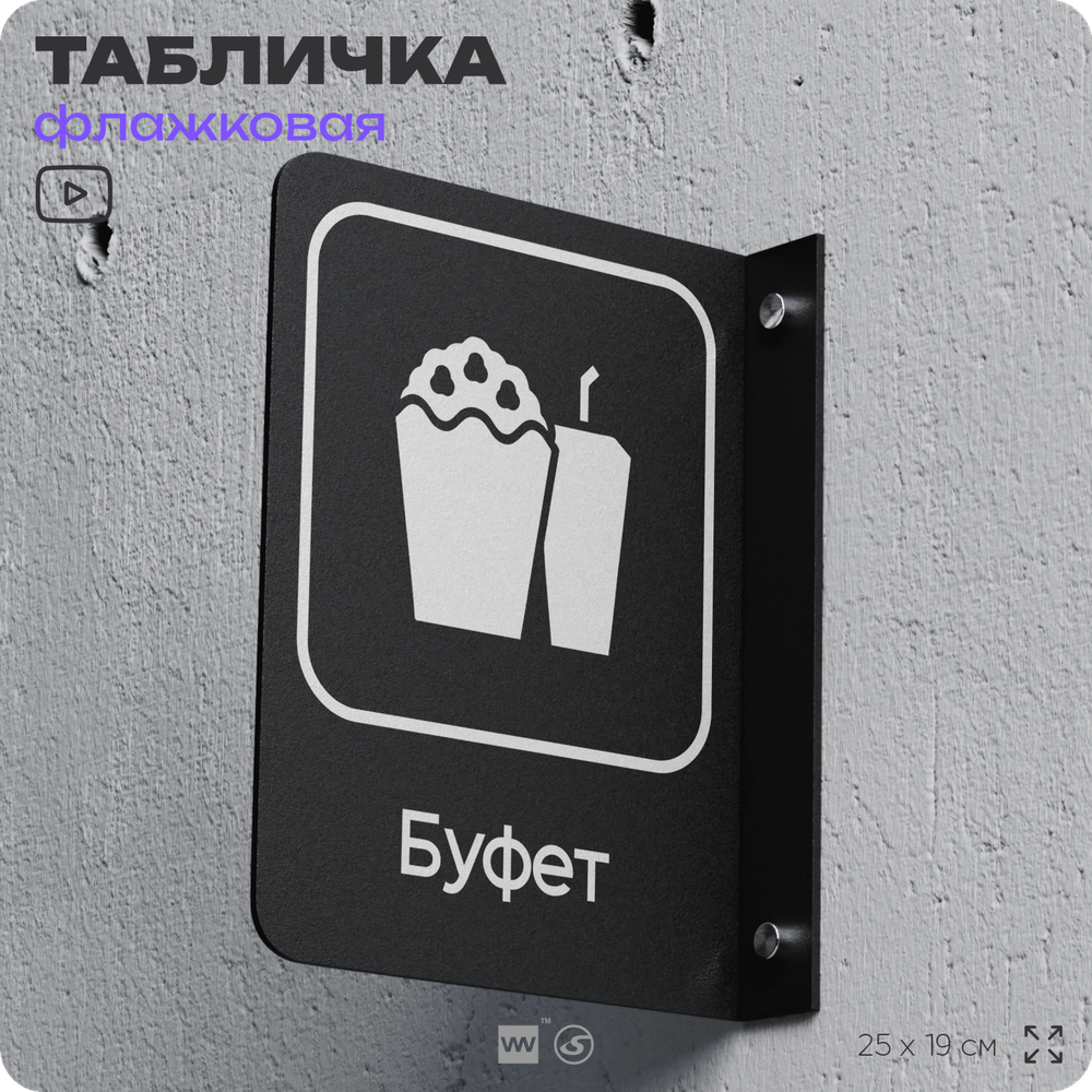 Табличка Буфет флажковая на стену, двусторонняя с крепежом, 19 х 25 см, для офиса, кафе, ресторана, серия COSMO, Айдентика Технолоджи
