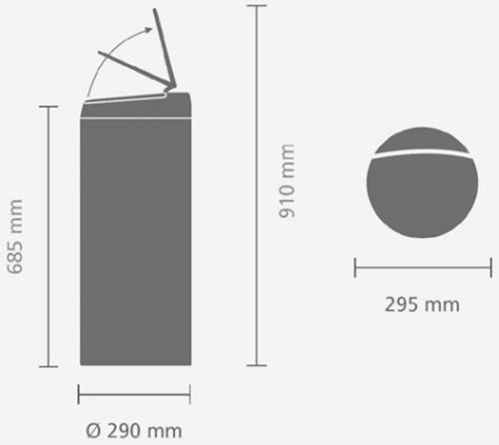 Ведро Brabantia FlipBin 30л минерально-розовое габаритный чертеж