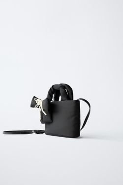 ZARA НЕЙЛОНОВАЯ СУМКА-МЕССЕНДЖЕР С БАНТОМ, ЧЕРНЫЙ