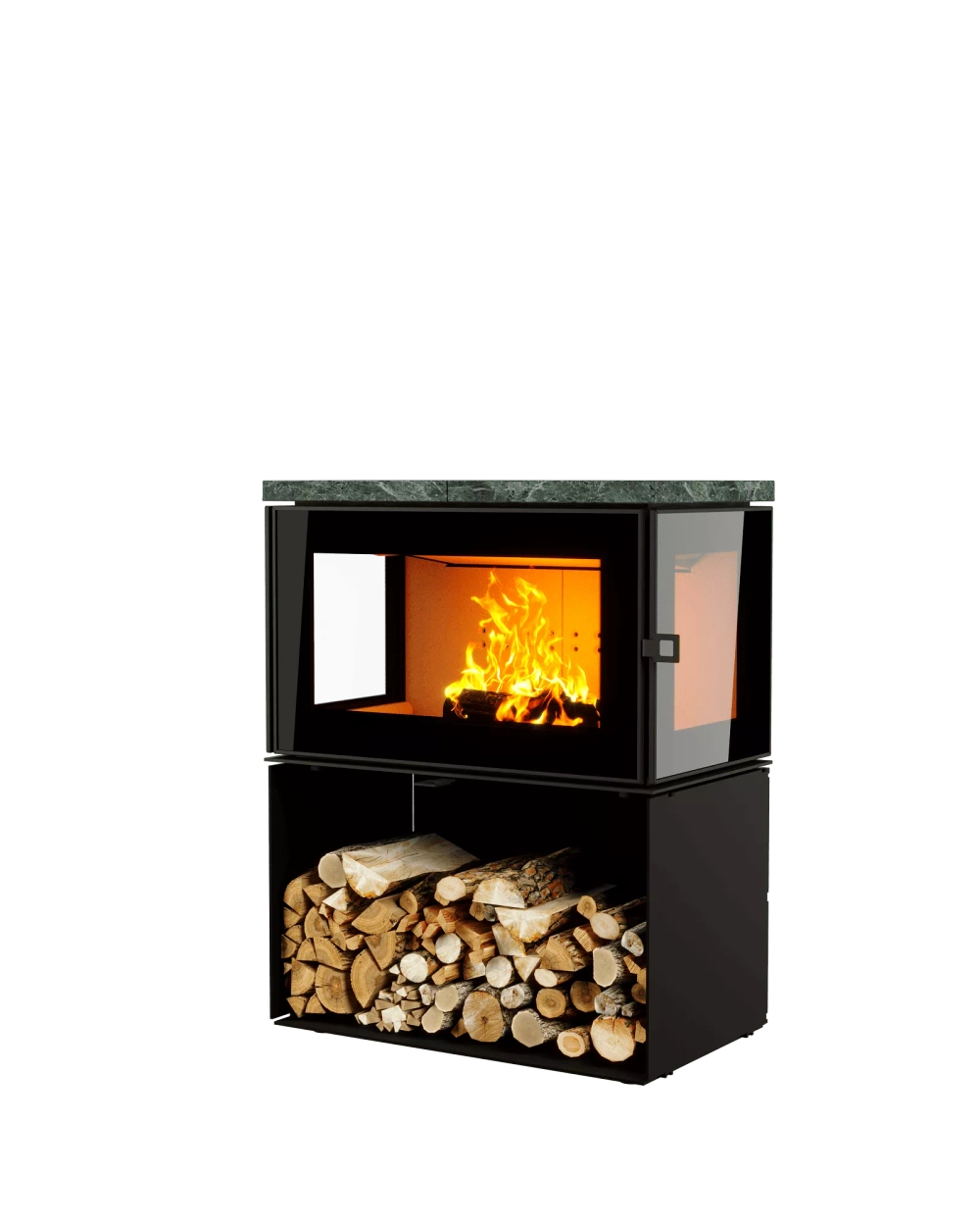 Печь-Камин АСТОВ КУБ 3С 800 на дровнике