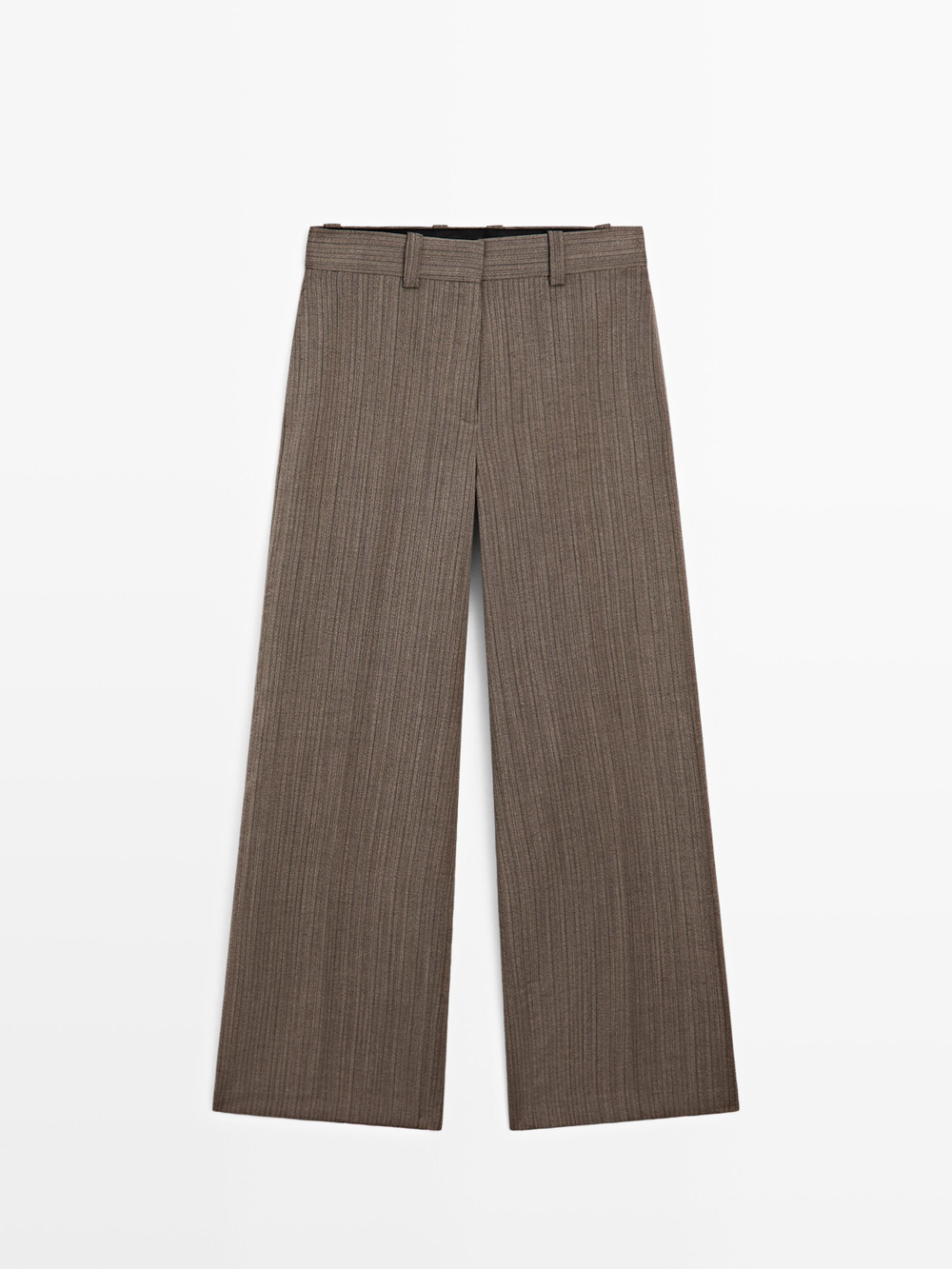 Massimo Dutti Брюки прямого кроя с узором «ёлочка» из 100% шерсти, шоколадный