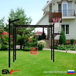 Уличная шведская стенка Sv Sport рукоход с комплектом турник прямой У5573К (Брусья/Со спинкой/Щит баскет/Кронш бокс)
