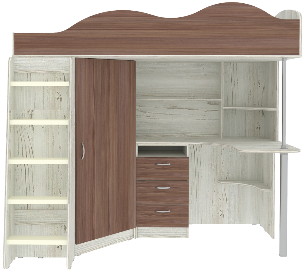 Кровать-чердак КарИВи Пионер с деревянной лестницей Винтерберг Бодего Темный