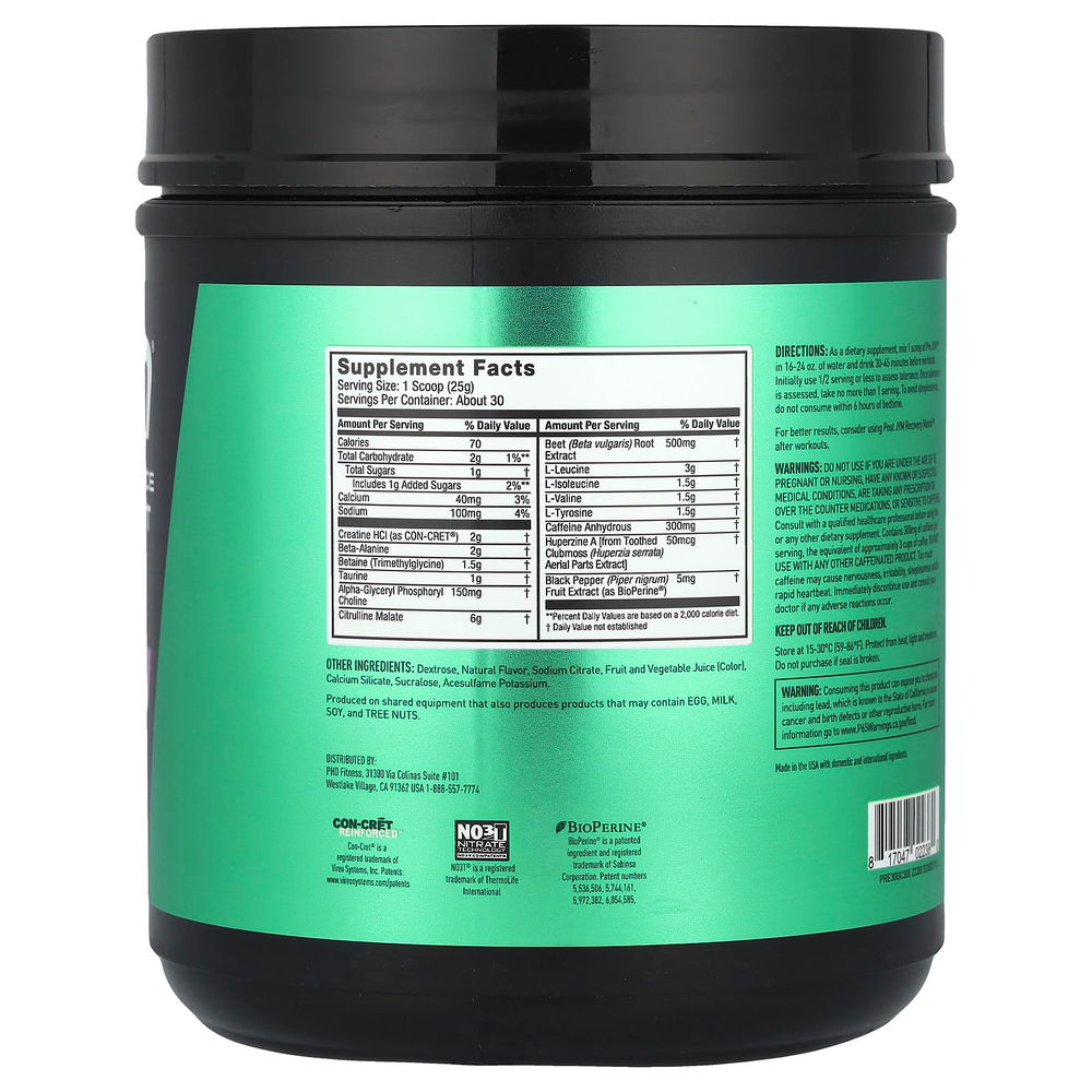 JYM Supplement Science, Pre JYM, высокоэффективная предтренировочная добавка, виноградные конфеты, 750 г (1,65 фунта)