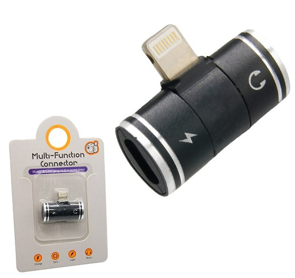 Переходник Lightning для наушников Lighnting и ЗУ Lighnting Metall (черный)