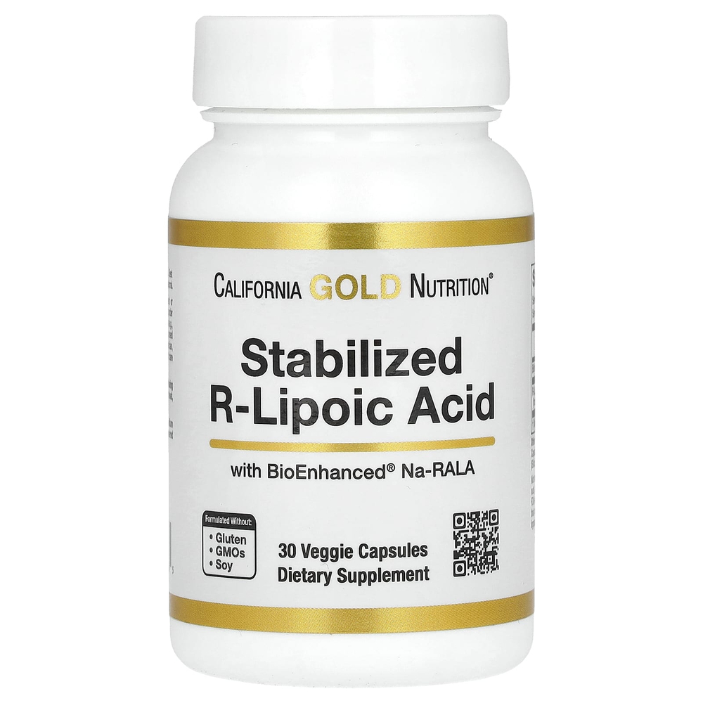 California Gold Nutrition, стабилизированная R-липоевая кислота с биотином, 30 растительных капсул