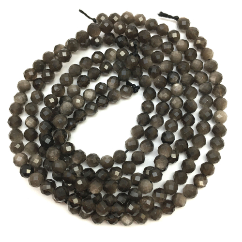 Обсидиан серебристый граненый 4 мм, бусины (нить)
