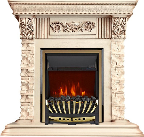 Каминокомплект Luxemburg (каменный) - Сланец/Cлоновая кость с патиной с очагом Aspen Gold