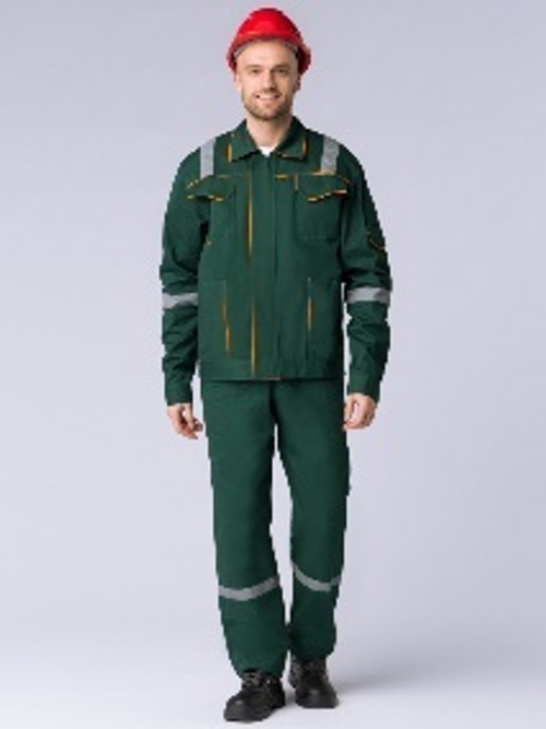 Костюм Респект (тк.Саржа,250) п/к, т.зеленый/оранжевый