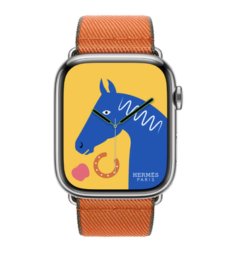 Apple Watch Hermès 41mm Silver Stainless Steel Case with Orange/Rose Mexico Twill Jump Single Tour