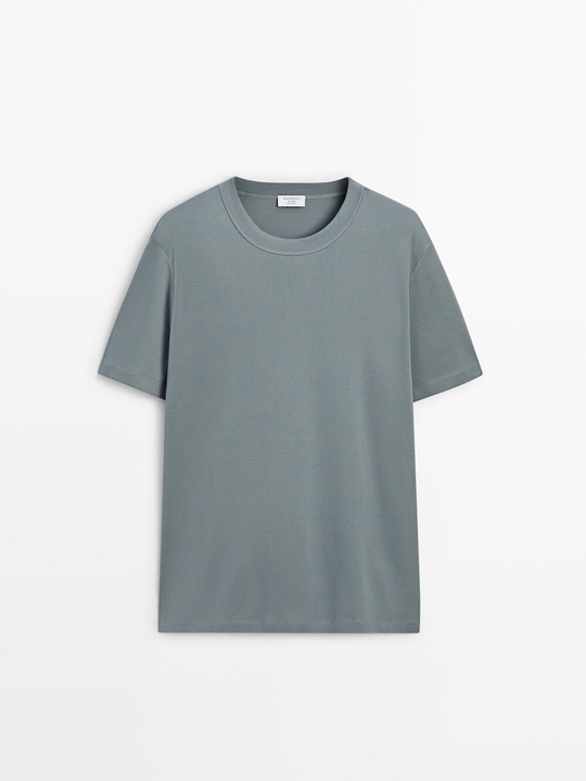 MASSIMO DUTTI Хлопковая футболка с короткими рукавами - Studio, цвет морской волны