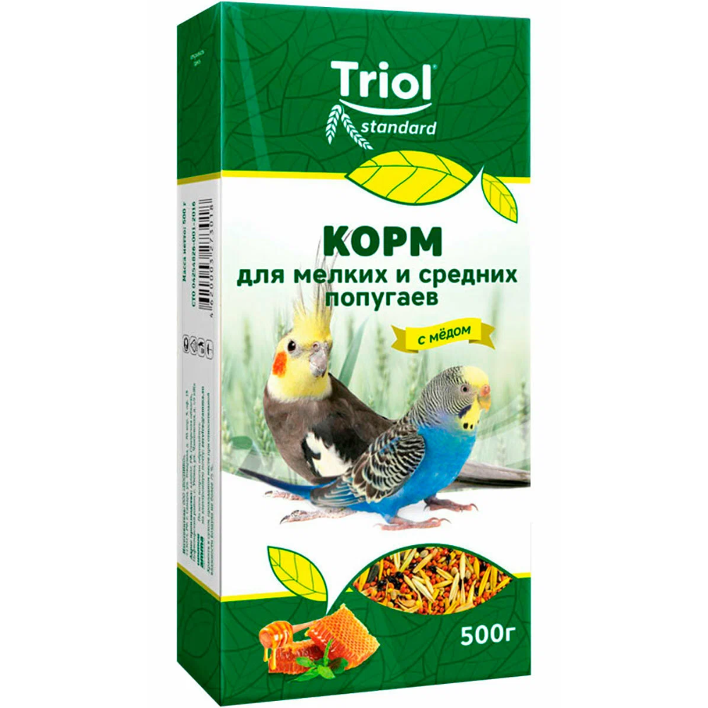 Корм Triol для мелких и средних попугаев с мёдом 500 гр