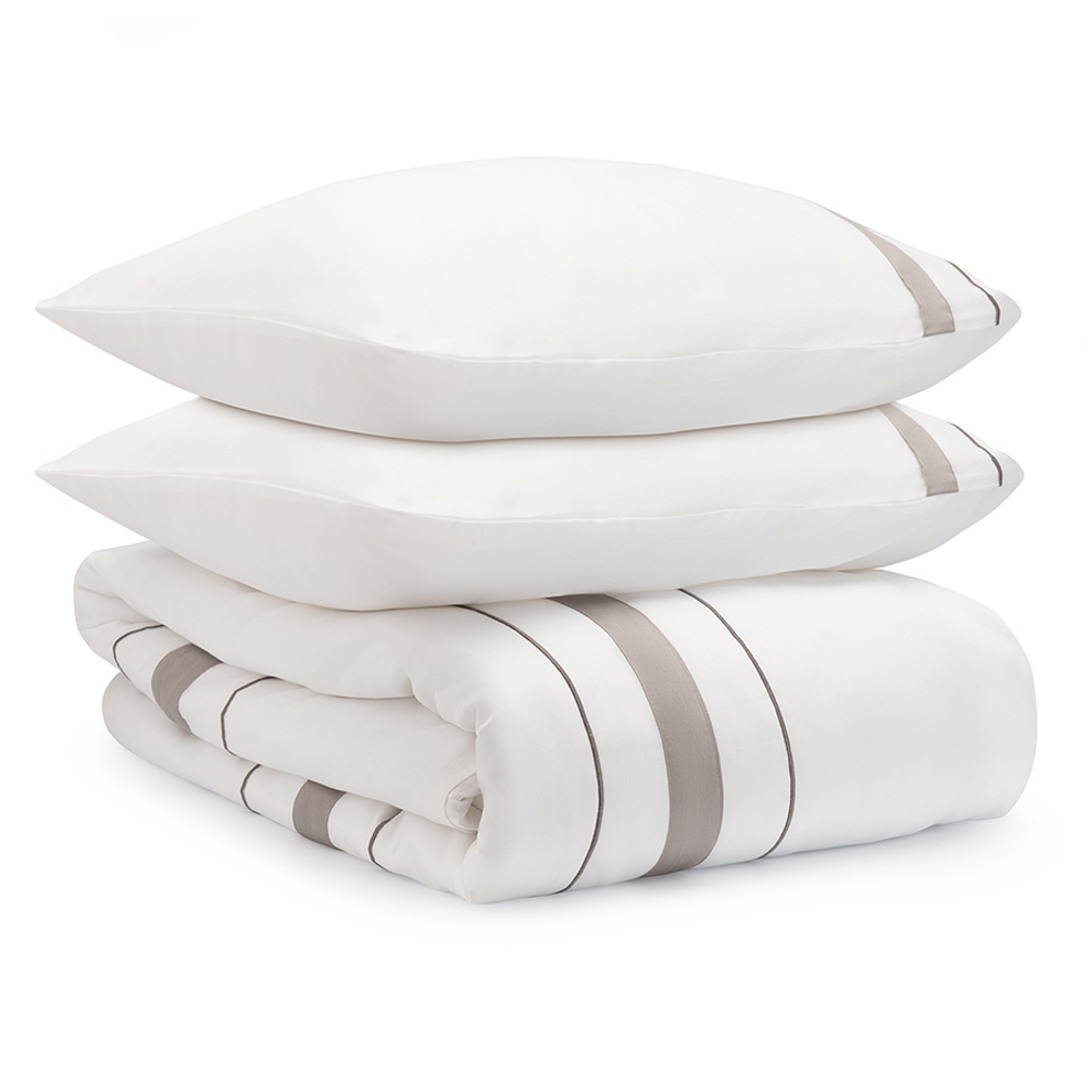 Постельное белье 1.5 спальное Tkano Essential белое с серым кантом