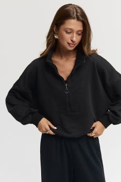 Олимпийка на молнии из премиум футера черного цвета