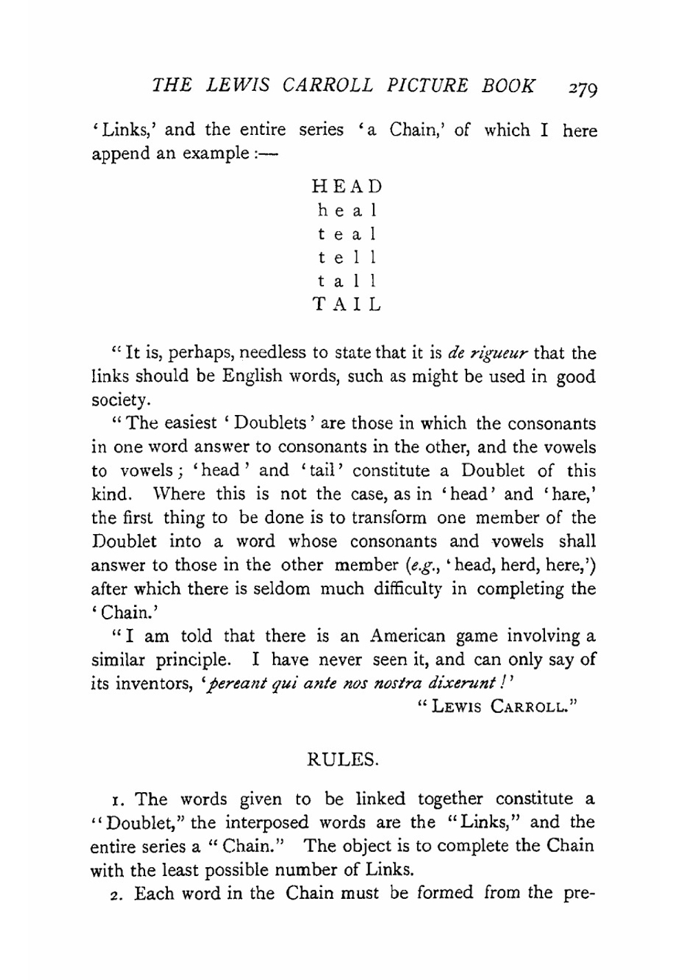 Doublets | Lewis Carroll