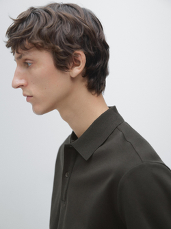 Massimo Dutti Поло с длинными рукавами и деталями в рубчик, угольный