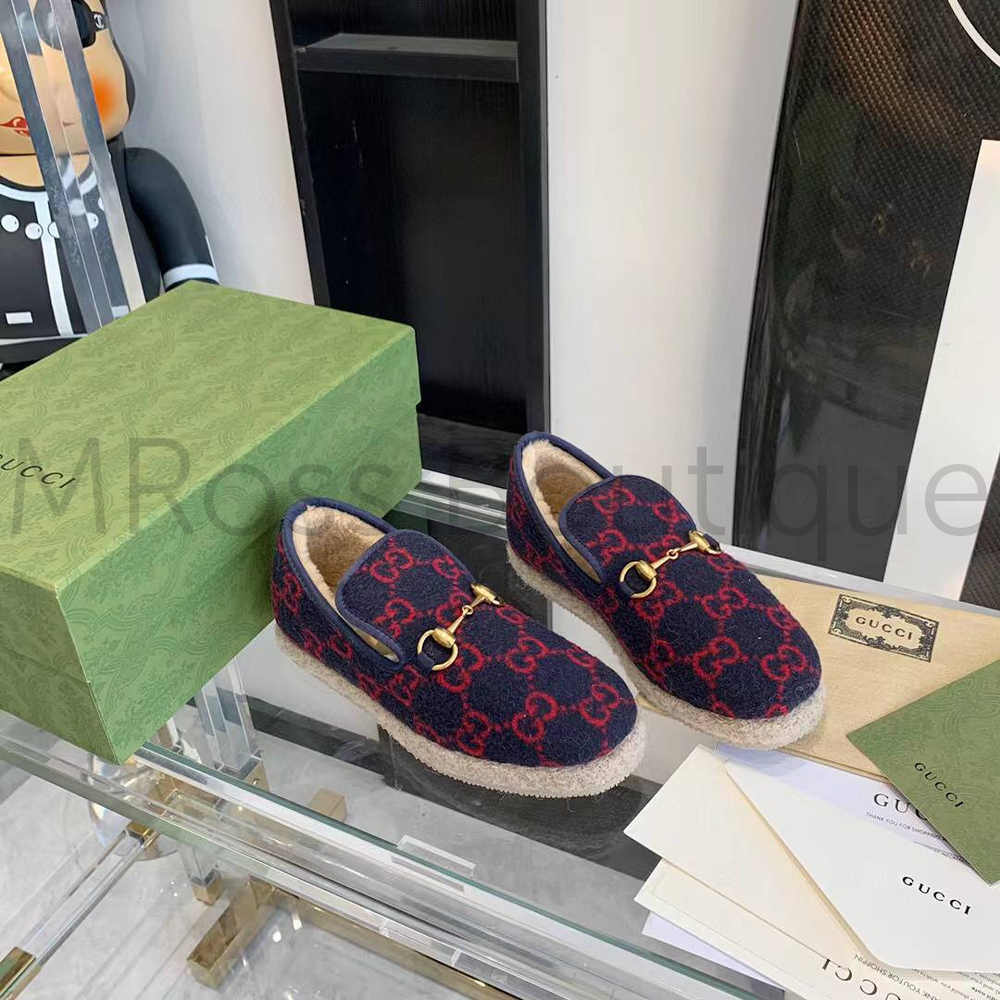 Женские лоферы Gucci GG Wool меховые с красным узором