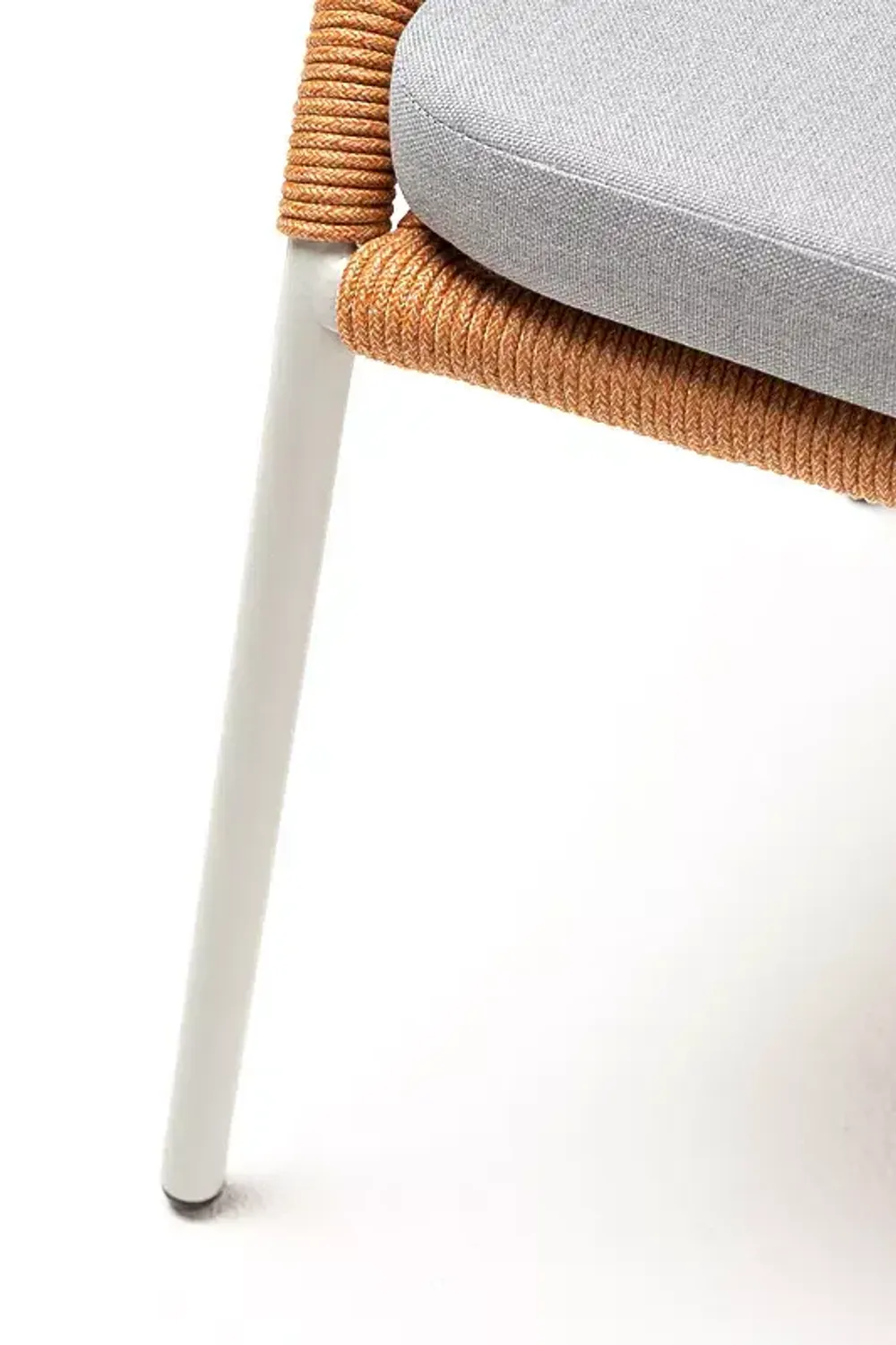 "Милан" стул плетеный из роупа, каркас алюминий светло-серый (RAL7035) шагрень, роуп оранжевый меланж круглый, ткань светло-серая