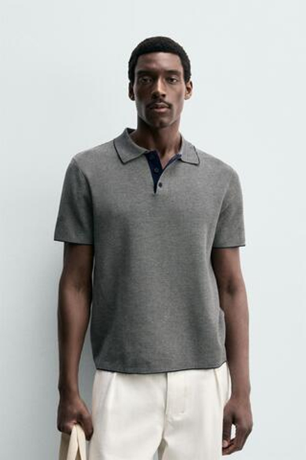 ZARA ПОЛО REGULAR FIT В РУБЧИК, ЭКРЮ/СИНИЙ