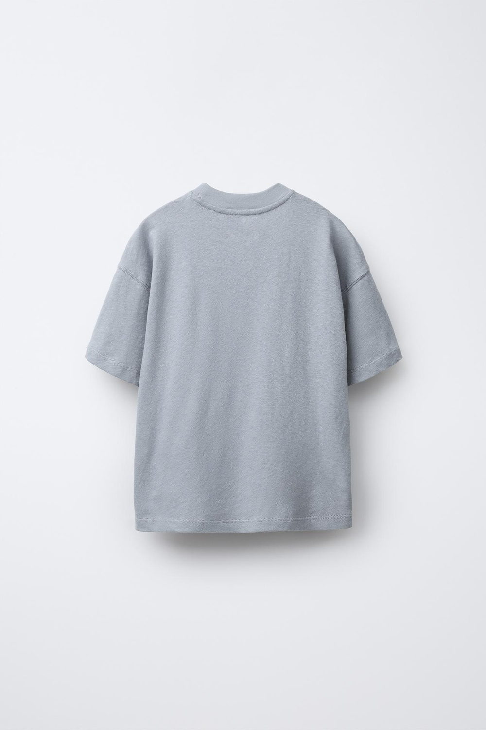 ZARA ФУТБОЛКА ИЗ СМЕСОВОГО ХЛОПКА И ЛЬНА С НАДПИСЬЮ, СЕРО-СИНИЙ