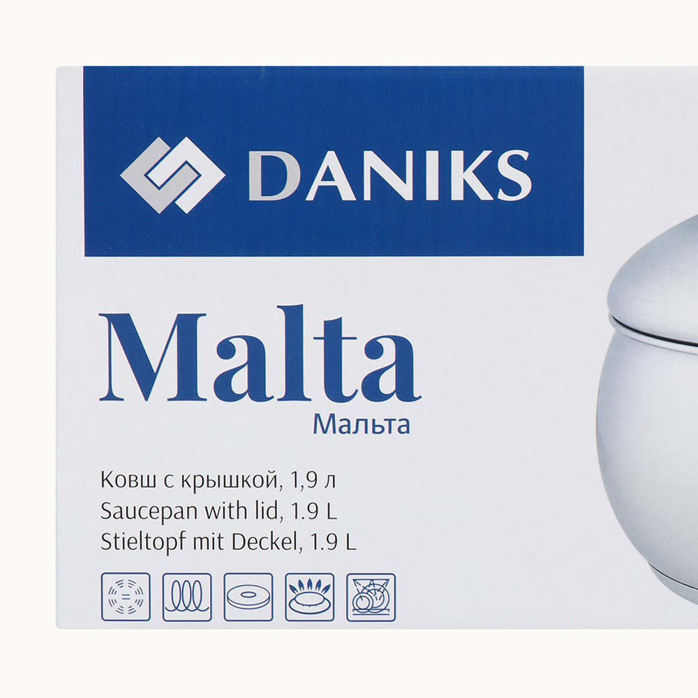 Ковш нерж, 1.9 л, крышка металл, металл ручка, индукц, Daniks, Мальта, GS-01345KS-16SP