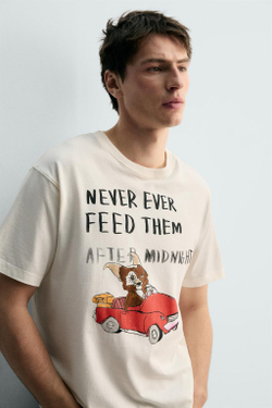 ZARA X DYLAN´S T-SHIRT CLUB ФУТБОЛКА С ИЛЛЮСТРАЦИЯМИ GREMLINS™ & ©, ЖЕЛТОВАТО-БЕЛЫЙ