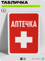 Табличка для обеспечения безопасности "Аптечка", для офиса, по охране труда для предприятия, организаций, 40х30 см, Silver Plane x Айдентика Технолоджи