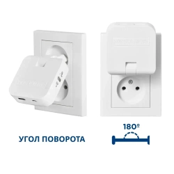 Тройник плоский поворотный для розетки с USB и TYPE-C, разветвитель электрический 180 градусов