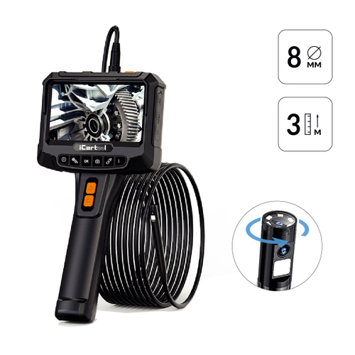 iCartool (IC-VC700R-3) Видеоэндоскоп промышленный с вращением камеры, экран 5", 2 камеры 2Мп, 1920х1080, 3м, 8мм зонд