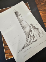 Картина, графика в паспарту 21х30 см на стену для интерьера "Страж утеса"