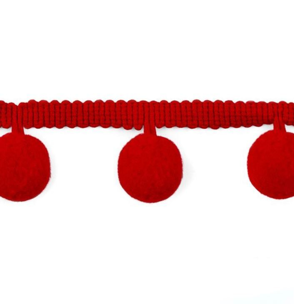 Тесьма декоративная с помпонами, 3 см, цвет красный