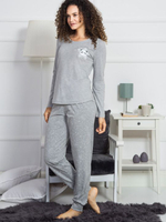 Домашний комплект с серыми брюками на манжете (Размер: L) (Цвет: персиковый)