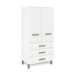 Шкаф 89х56х183, Чек, распашной для одежды, в детскую, спальню, прихожую, с дубовыми ручками и ножками, двухдверный, массив сосны, белый, Dipriz