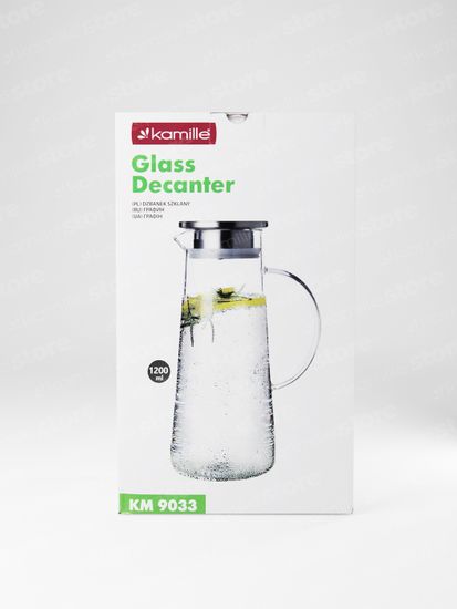 Графин стеклянный 1200 мл. с ручкой Kamille KM 9033 с крышкой из нержавеющей стали