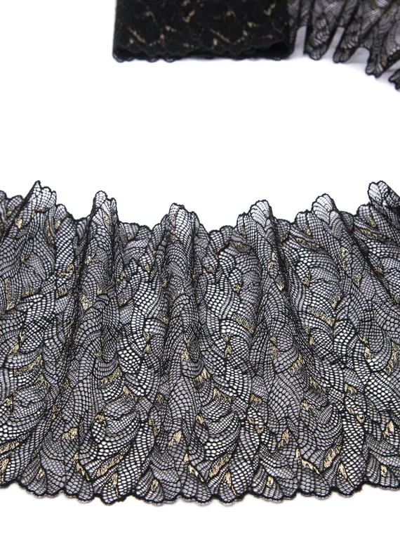 03-247 Кружево эластичное 20 см, Galaxy, черный/золото