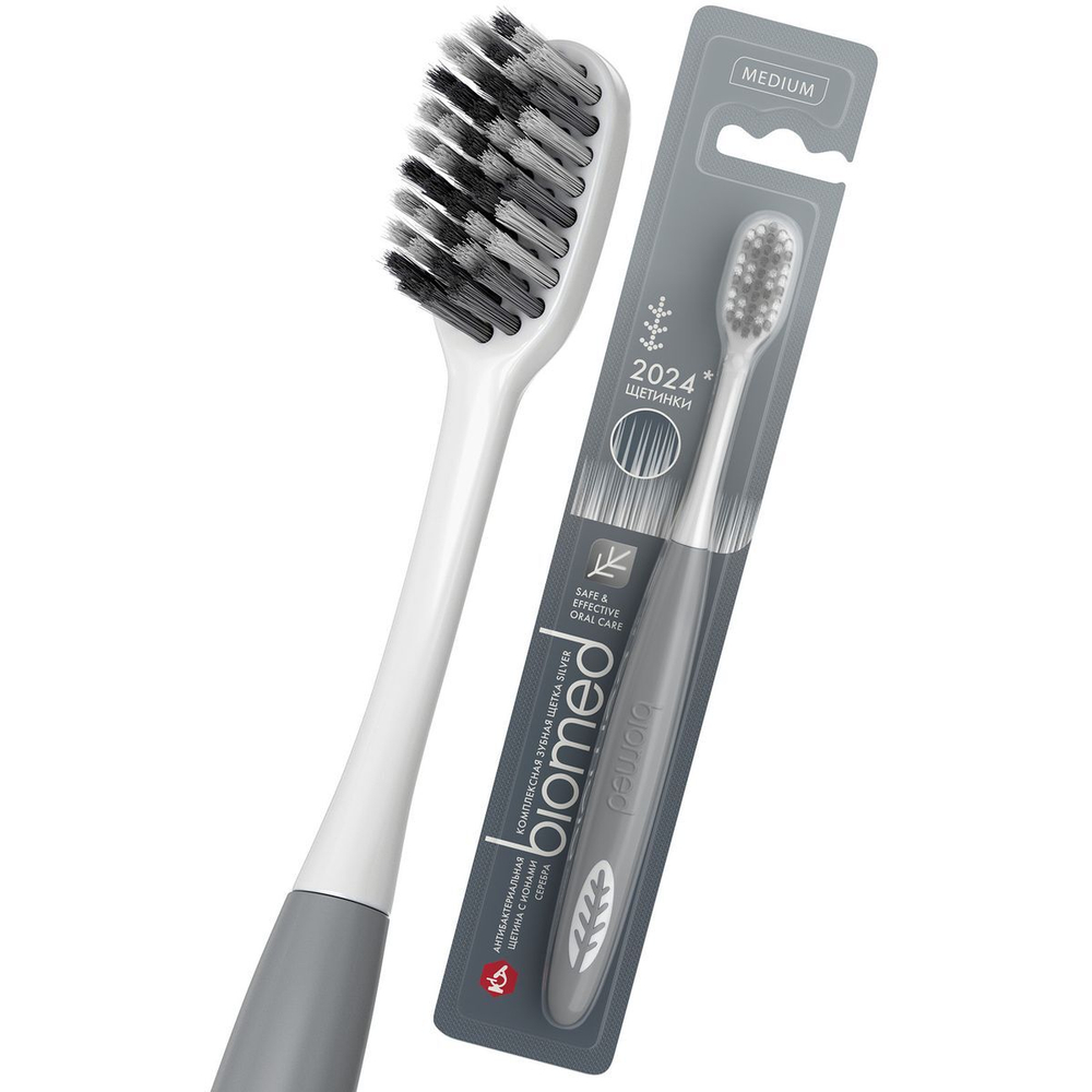Biomed Зубная щетка комплексная Silver, средняя, шт., блок 48шт., БиоМед
