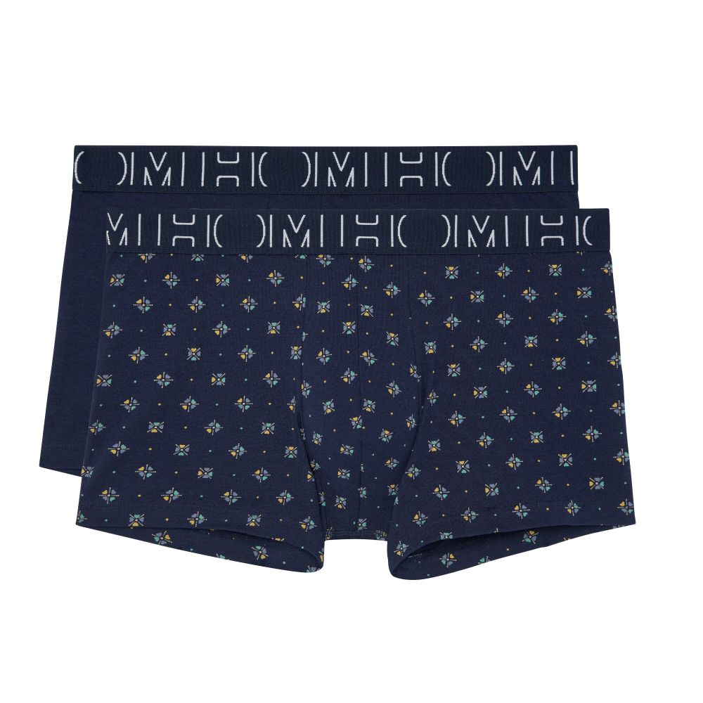 Мужские трусы боксеры набор из 2-х штук (темно-синие, темно-синие с принтом) HOM DAVIDE #2 Boxer Briefs 2p 402809_40D012